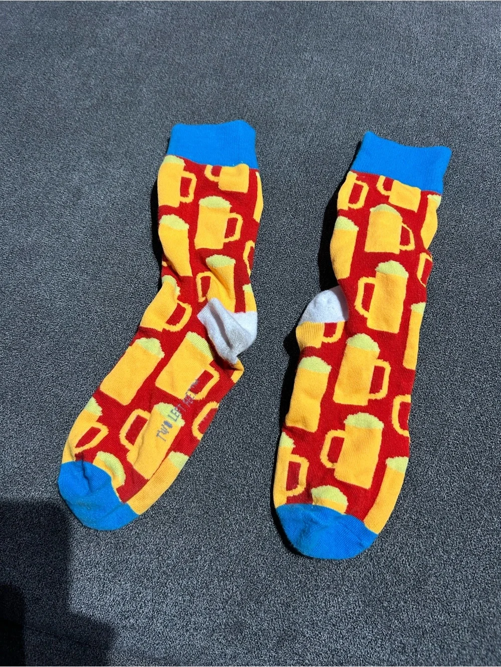 Bright Beer Mug Pattern Crew Socks - Yellow & Red- worn once- women’s 5-10